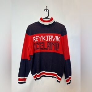 Reykjavík Iceland Ski Sweater Double Knit Graphic Knit Red Navy‎ White Size S